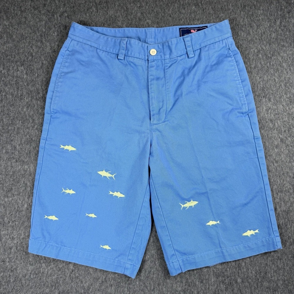 Vineyard Vines Flat Front Fish Print Blue Club Shorts Men's Size 30 Beach Preppy